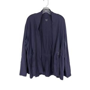 Eileen Fisher Organic Cotton Stretch Jersey Drawstring Cardigan Jacket XL Blue
